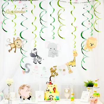 

NICROLANDEE Animal Jungle Theme PVC Foil Swirls Banner Giraffe Monkey Elephant DIY Spiral Ornaments Decorations Party Supplies