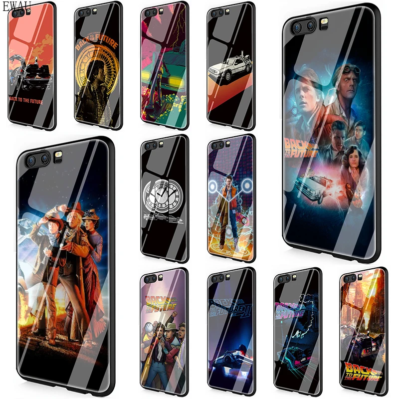 

EWAU movie back to the future Tempered Glass phone case for Huawei Y6 Prime Y9 Mate 20 Honor 7A Pro 8X 9 10 Lite