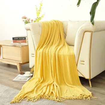 

Aggcual Simple modern nordic throw blanket solid color hand-woven tassel sofa blanket cover for living room decor warm shawl B14