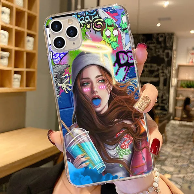 Phone Case For iPhone 13 12 11 Pro XS Max 7 8 6 6s Plus 13Mini SE2020 X XR Graffiti Sticker Art Soft TPU Silicone Cases Cover PTTM-CLS01