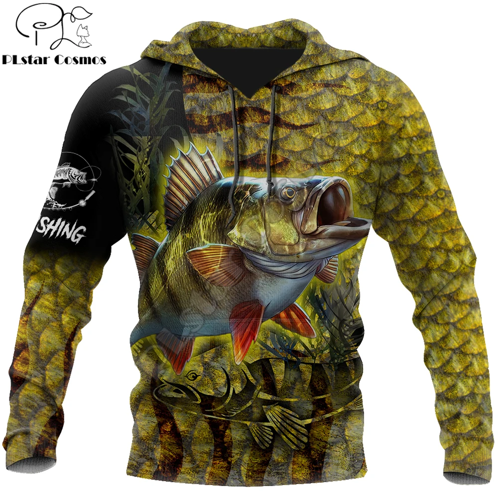 Marca Sudadera con capucha amarillo perca pesca en la piel 3D impreso para hombre con cremallera Sudadera con capucha Harajuku Streetwear Unisex chándales casuales KJ0158