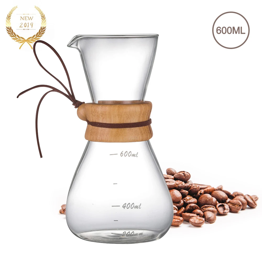 600ml 800ml Coffee Pot Borosilicate Pour Over Clear Coffee Carafe Glass Measuring Marks Cock Band Safe Non-toxic Durable Coffee Server - Цвет: 600ml