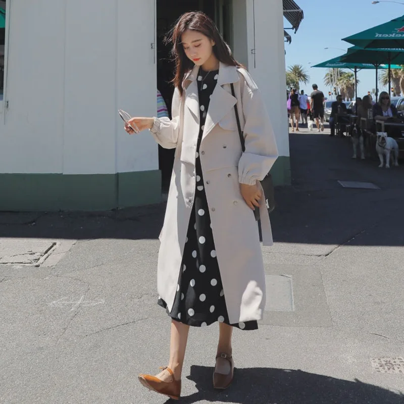 

Trench Coat Women's Mid-length 2018 Spring New Style Waist Hugging Lace-up Slimming over-the-Knee CHIC Hepburn Wind Coat Trench