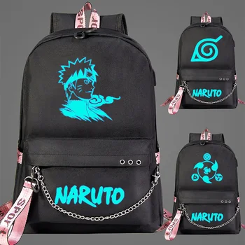 

New Luminous Naruto Prints Boys Girls Kids School bag Women USB Chain Backpack Canvas Men Bagpack Bookbag