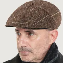 Винтажная Кепка Newsboy, Мужская восьмиугольная кепка, повседневная темно-синяя клетчатая кепка, берет из искусственной шерсти, Классическая плоская кепка для гольфа, плоская кепка плюща