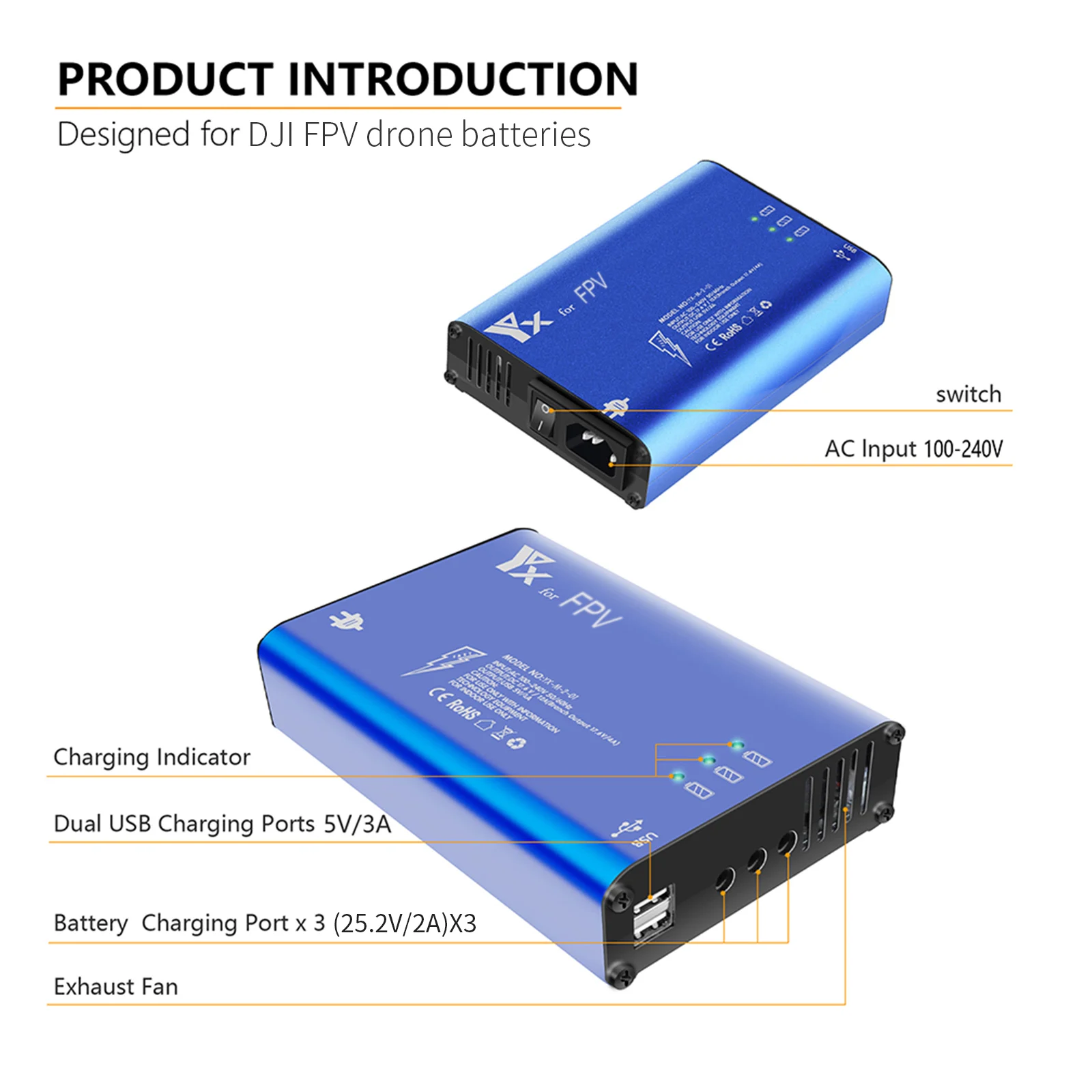 5 in 1 Battery Charger Hub for DJI FPV Drone Remote Controller SmartPhone Charging Hub Intelligent Rapid Charger lipo battery charger drone battery charger
