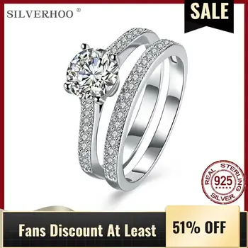 

SILVERHOO Sterling Silver 925 Jewelry Double Detachable Rings For Women Shining Large 5A+ Cubic Zircon Wedding Engagement Ring