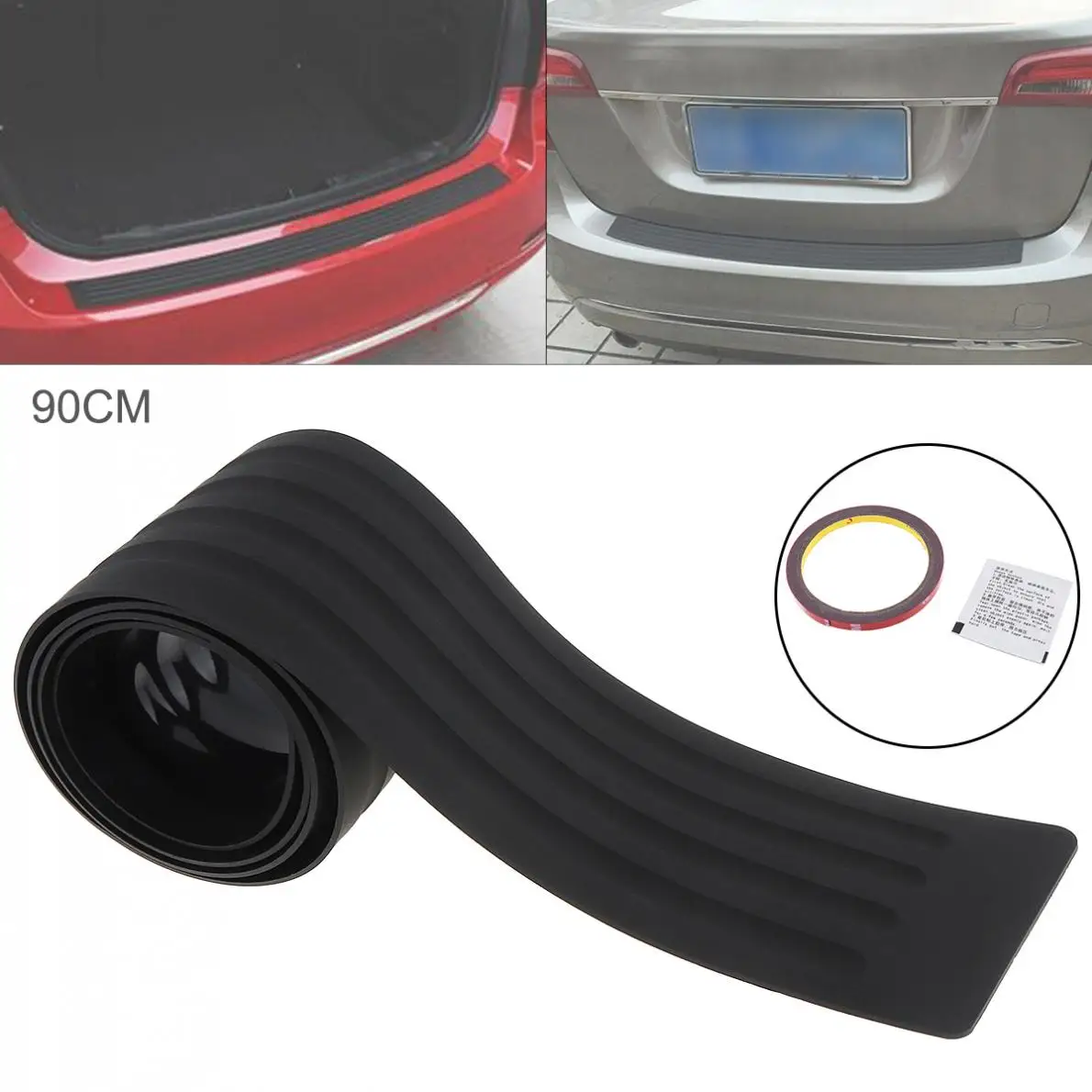 

Universal Black PVC 90CM x 7.5CM Car Trunk Door Sill Anti Scratch Rubber Strip Sticker