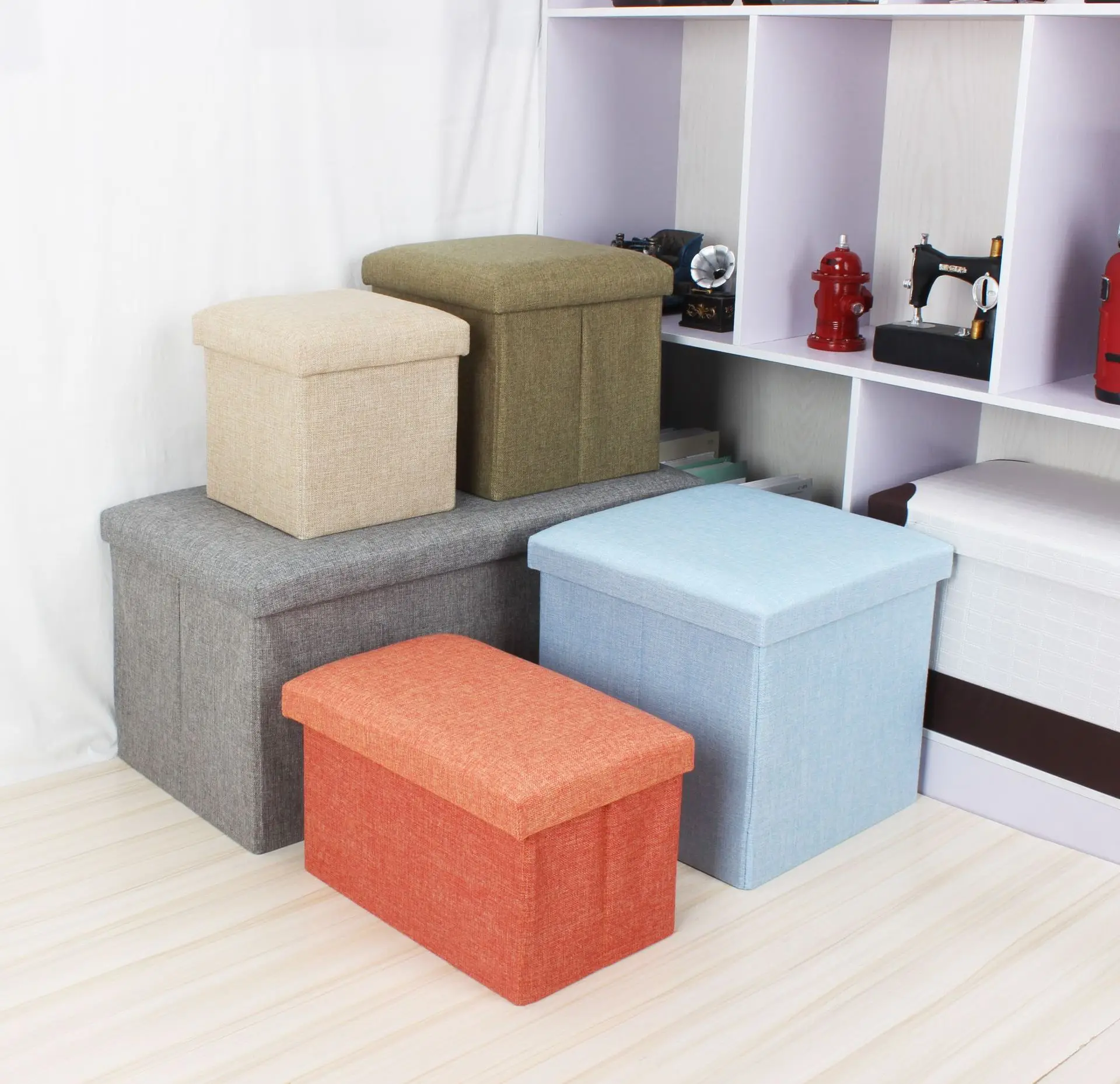 

Multi-functional Foldable Footstool Fabric Storage Chair Wholesale Rectangular Cotton Linen Storage Stool Home Storage Box