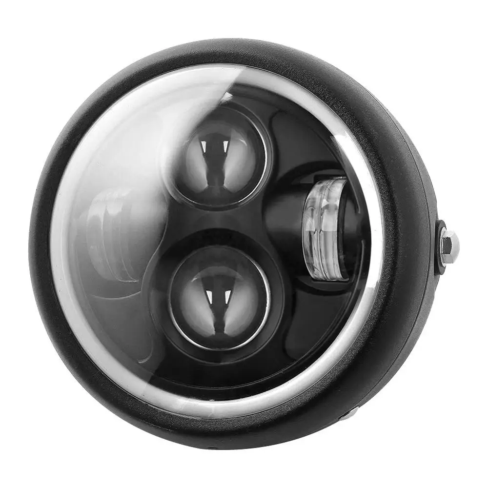6.5&quot Round Motorcycle LED Headlight with White Halo Angel Eye for Sportster Cafe Racer Bobber |