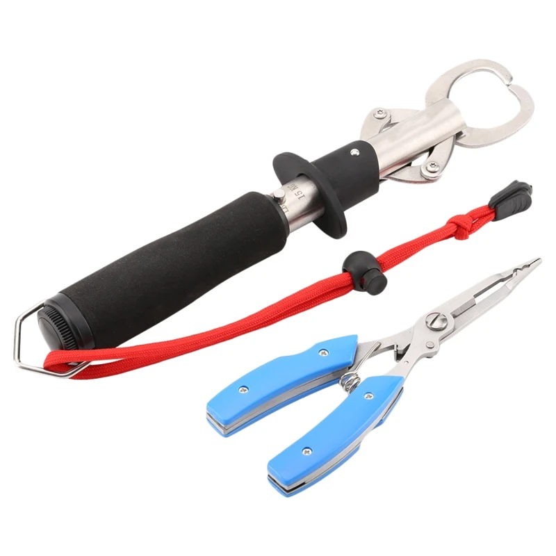Blue ABZB-Fishing Tools Set Stainless Steel Fishing Grips With Scale Multi-Function Fishing Pliers - Цвет: Blue
