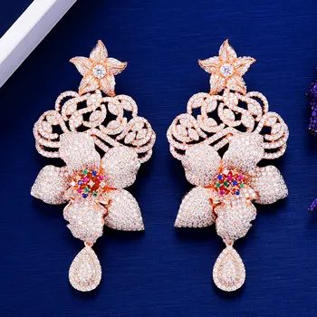 

High Quality Luxury Design Big Sunflower Dangle Earrings For Women Wedding Cubic Zirconia CZ DUBAI Bridal Earring Jewelry 2020