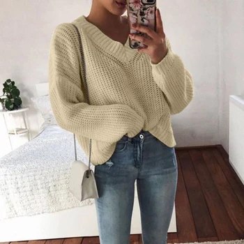 

2019 Plus Size Autumn Sweater Knitting Casual Long Sleeve Solid Color Sweater Loose Sweaters Fashion Women Clothing