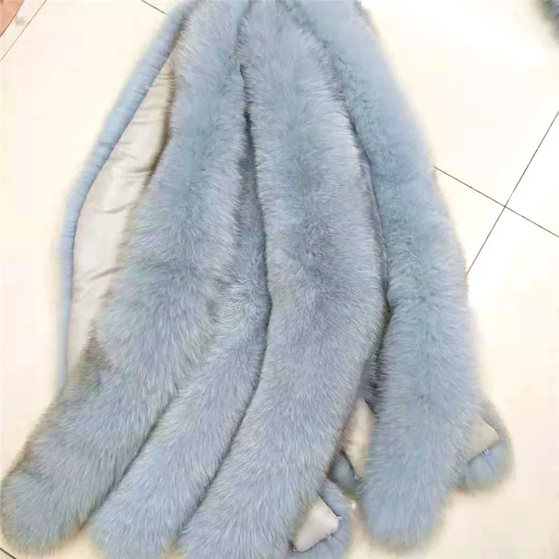 Qearlstar Лисий меховой воротник парка пальто с капюшоном натуральный бренд Fox fur Trim шарф большой светло-серый Костюмы аксессуары 75*15 см Z222