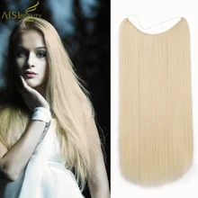 AISI BEAUTY, прямые шиньоны, 22 дюйма, невидимая проволока, без зажимов, для наращивания волос, синтетические, блонд/черный, для наращивания волос