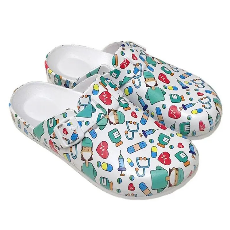 Nurse Doctor Print Flat Flip Flops Shoes Women Sneakers Cosplay Shoes Slip  On Light Summer Comfortable Flats Shoes