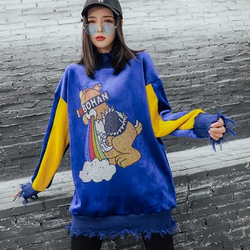 

#5521 Autumn Winter Fleece Sweatshirt Women Cartoon Print Oversized Loose Pullover Sweatshirts Warm Long Sweatshirt Harajuku