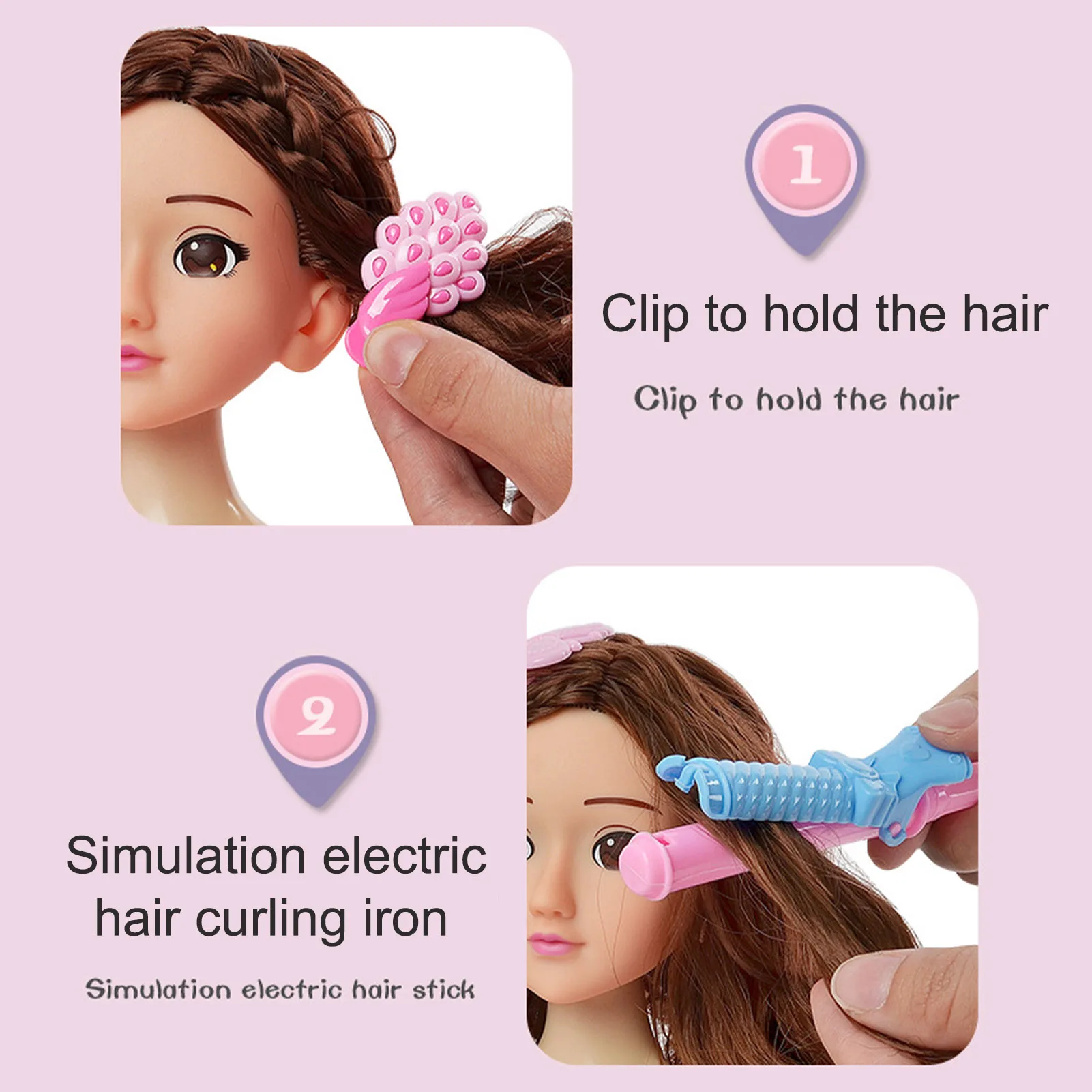 Stylist Girls Doll Head Playset Hair Styling Doll Head Accessories Girl Games Makeup Training Pretend Play Toy Gift