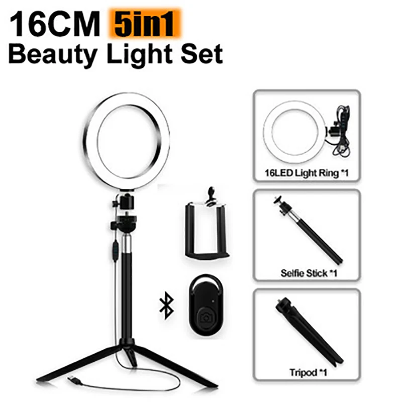 

6inch Photography LED Selfie Ring Light Dimmable Live Fill Light Ring Kit With Stand Tripods For Makeup Video Live Studio