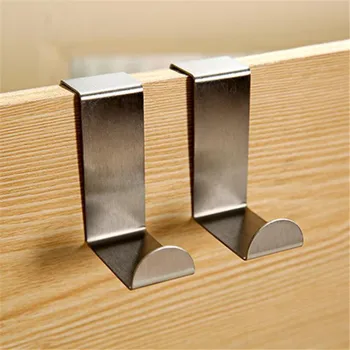 

2PCS Home Kitchen Door Hook Stainless Steel Self Holder Cabinet Clothes Hanger Hanging Coat Drawer Rack Towel Storage Organizer