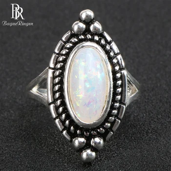 

Bague Ringen classic 925 sterling silver rings for women with oval shape opal gemstones women party wholesale gift size 6-10