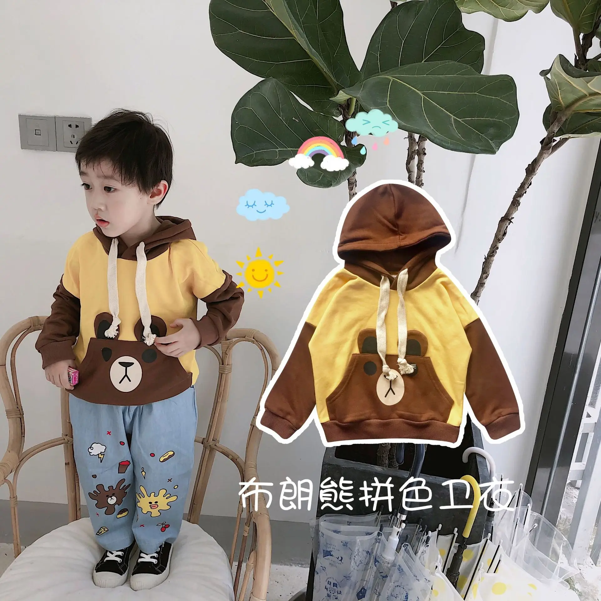 Tonytaobaby/осенне-зимняя одежда; Новинка; толстовка с капюшоном и рисунком для мальчиков и девочек; Милый хлопковый пуловер; детские толстовки с капюшоном