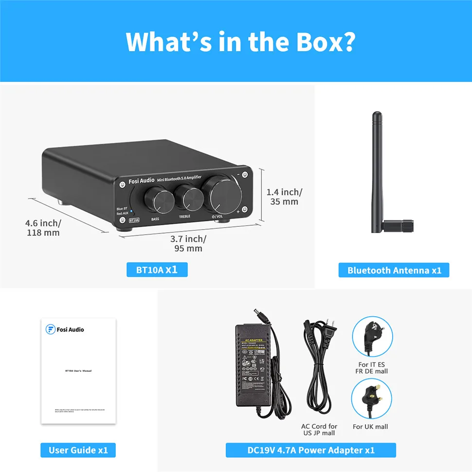 Fosi audio amplificador estéreo, bluetooth, 2 canais,