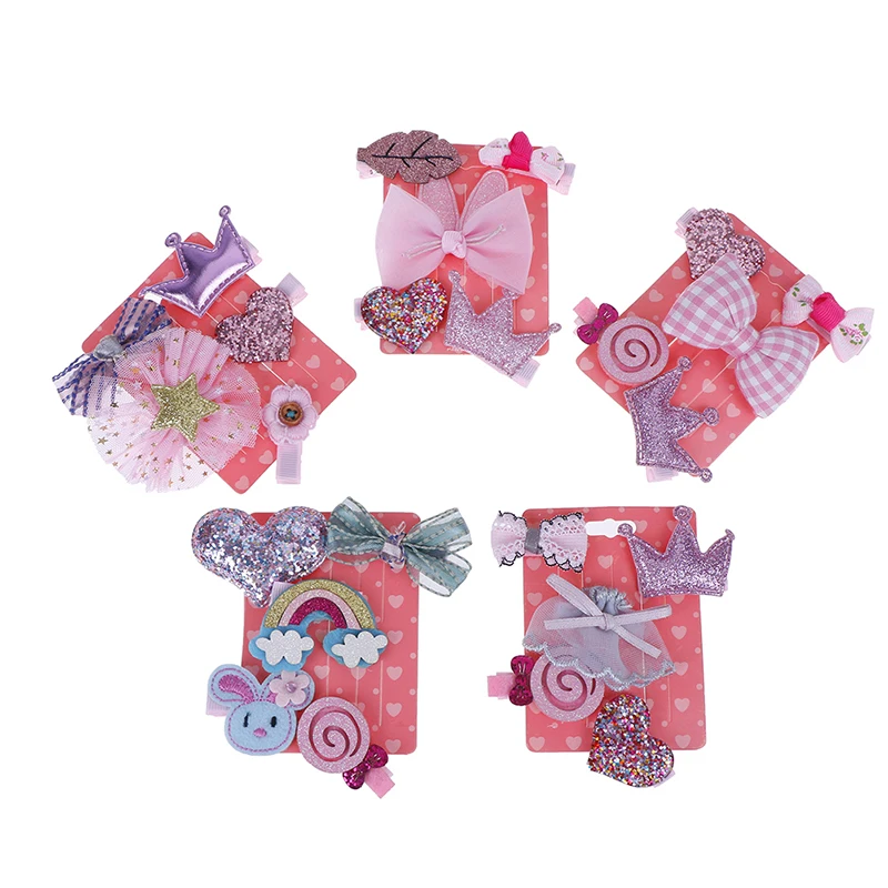 

5PCS/set Girls Flowers Hair Clips Cartoon Hairpins Toddlers Kids Children Animal Bow SAFE Barrettes Hair Accessories Headwear