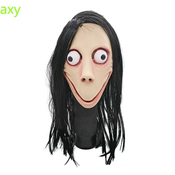 

Death Game MOMO Mask No Bang Style SCARY Mask Tern Halloween Female Ghost Wig Masks Festival Party Playing Supplies