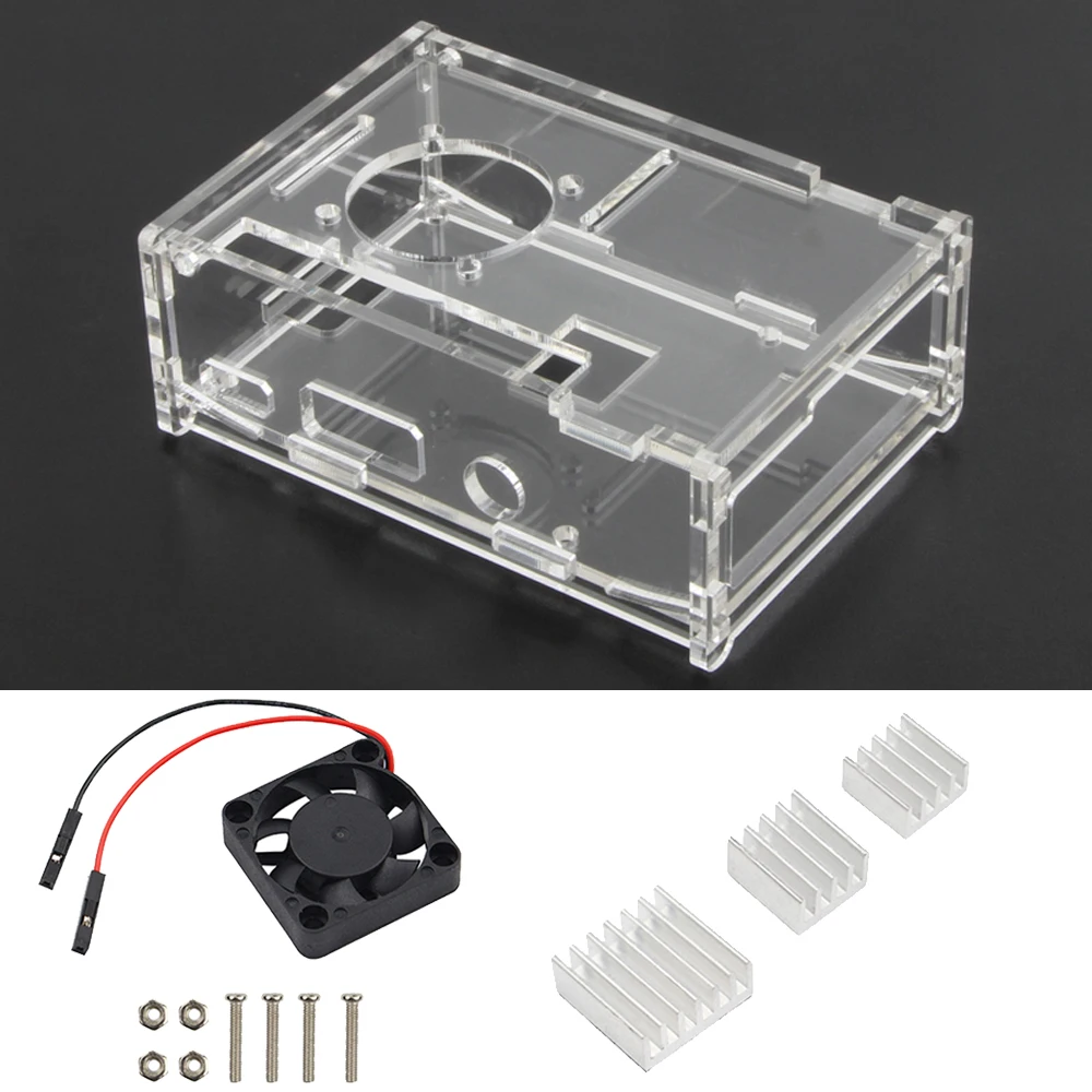 Clear Acrylic Case Accessories Parts Aluminum 0.2A Protective DC 5V Kits+ Cooling Fan+ 3x Heatsink
