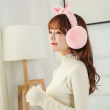 Novo 2020 moda casual simples inverno de pelúcia dobrável earmuff bonito orelhas de coelho forma de pelúcia quente earmuffs feminino venda quente
