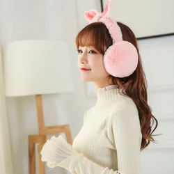 New 2020 Fashion Casual Simple Winter Plush Folding Earmuff Cute Rabbit Ears Shape Plush Warm Women's Earmuffs Hot Sale
