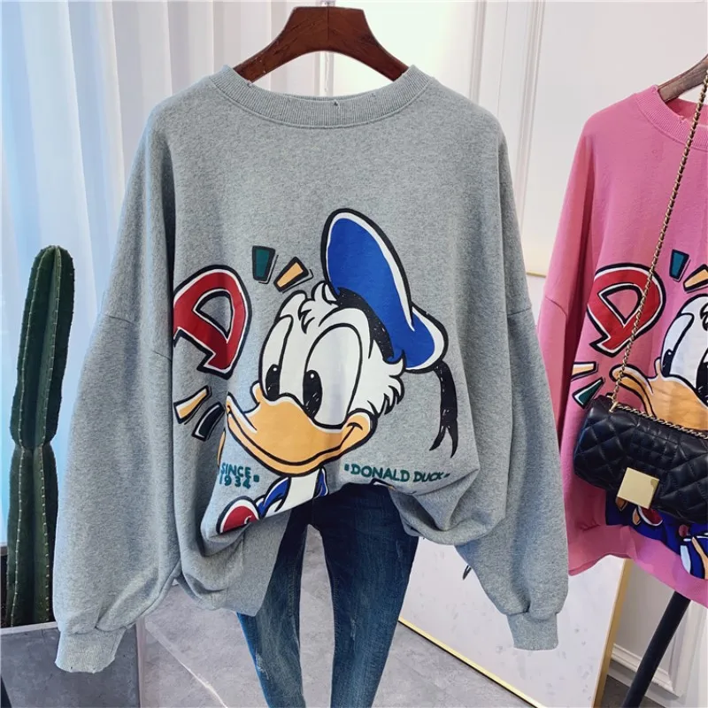 

Cartoon Printed Hoodie Women 2019 Fall High Quality Oversize Cotton Sweatshirt Female Batwing Sleeve Cool Hoodies Coat Plus Size