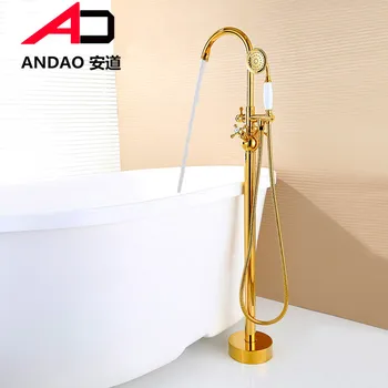 

Bath crock bibcock all copper gold floor bath crock bibcock suit European flower is aspersed hot and cold water tap