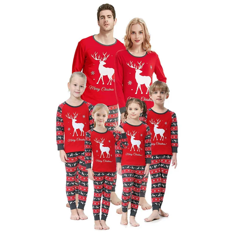 Новинка г.; Семейные рождественские пижамы; комплект одежды для папы, женщины и детей; рождественские пижамы с красным оленем; одинаковые комплекты для семьи