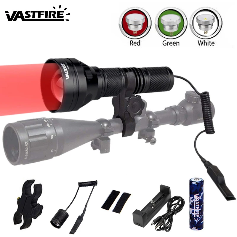 1200lm LED Flashlight Zoomable Strong Light Police Flashlights 18650 Torch White Red Green 3 in 1 Tactical Hunting Weapon Lights