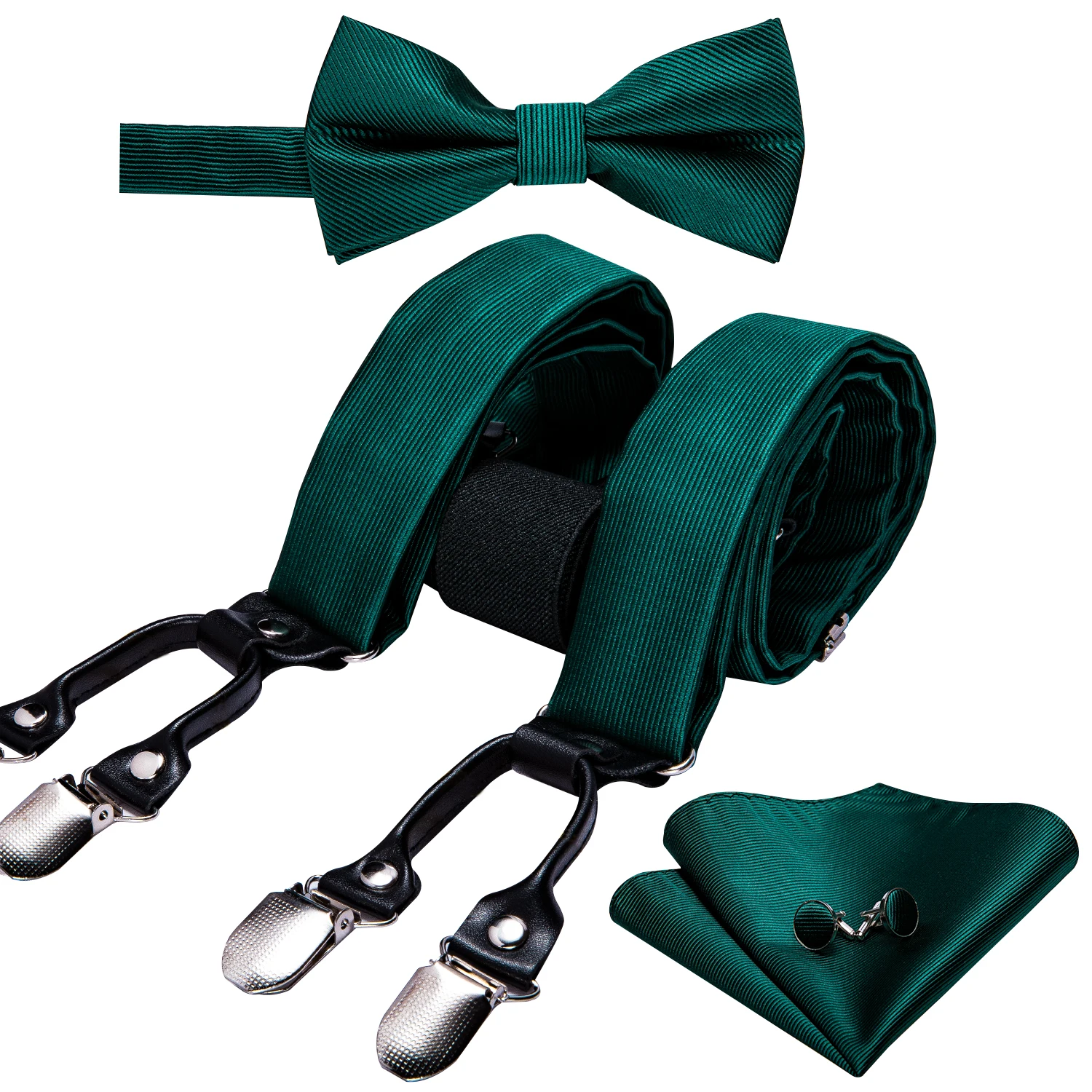 

Green Blue Men Suspender Set Silk Bowtie 6 Clips Waist Belt Braces Vintage Men Elastic Wedding Party Barry.Wang