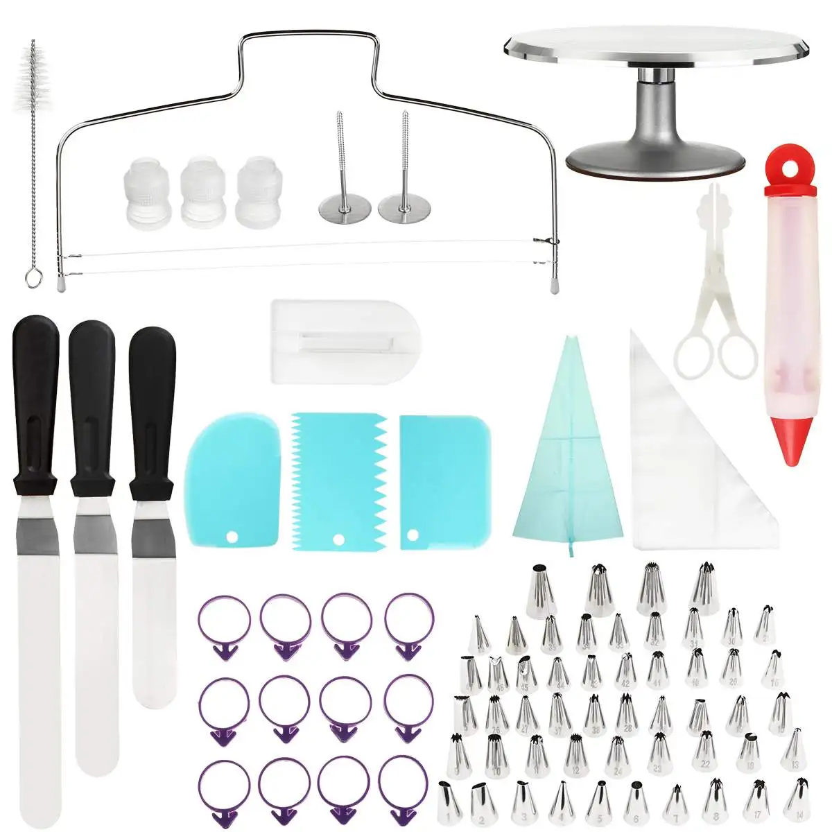 

132pcs Pastry Flower Icing Piping Nozzles Confectionery Nozzle Stainless Cream Baking Tools Decorating Tip Sets Cake Turntable