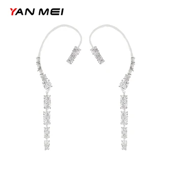 

YAMMEI Hanging Ears Tassel Earrings Ear Bones Exquisite Fashion Button Earrings Female Zircon Earrings Simple Long Section E9556
