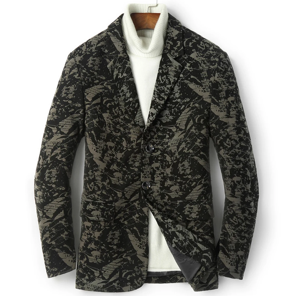 Fashion Print Mens Dress Suit Coat For Spring Genuine Leather Blazer Suit Jacket Coat For Men Clothing Vintage Streetwear Coats