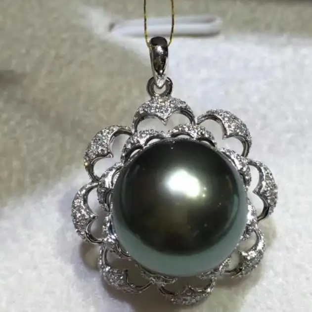 Wholesale price^New 12-13mm Natural Tahitian Black pearl Pendants