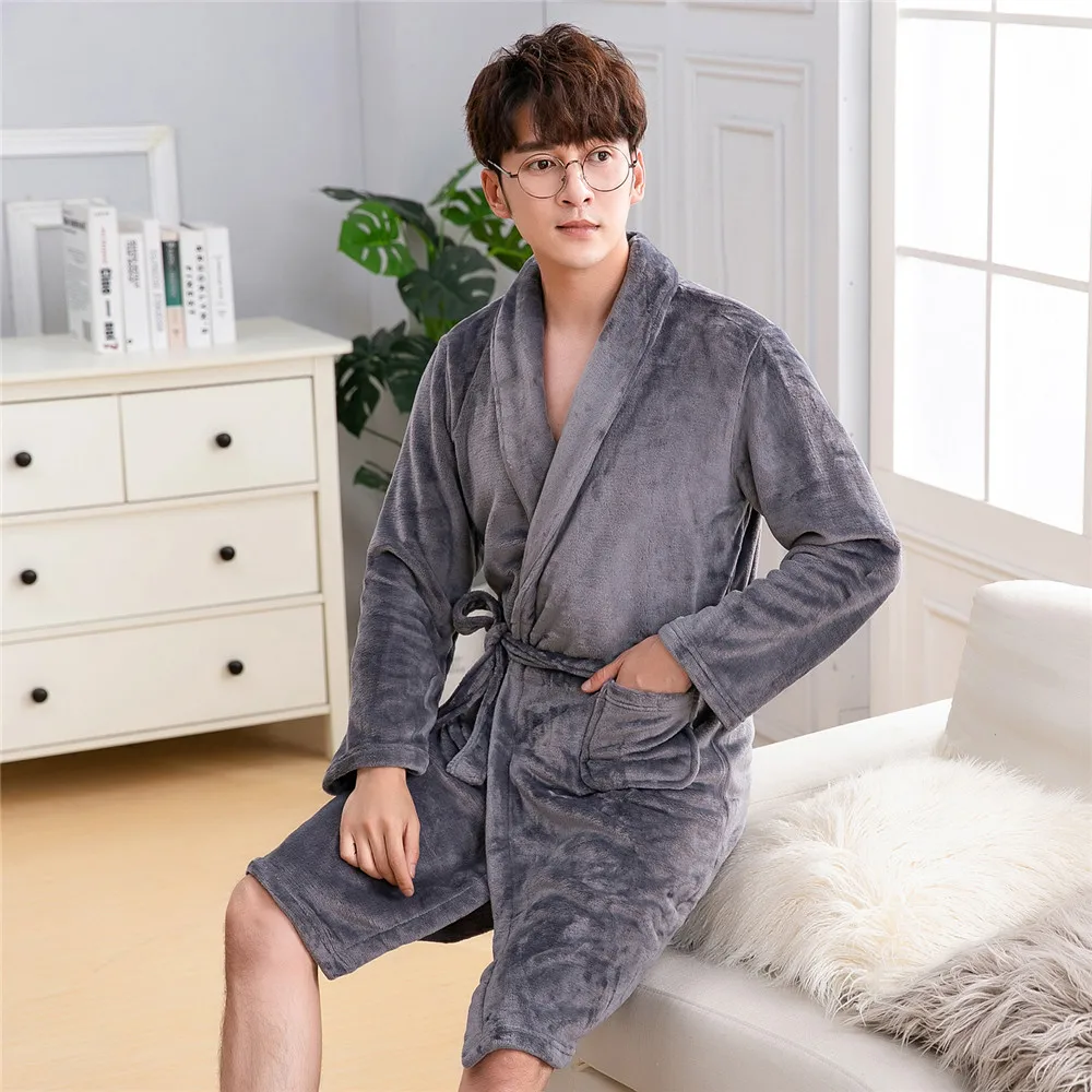 Plus Size Casual Men Flannel Sleepwear Kimono Robe Gown Winter Keep Warm Homewear Nightgown Comfortable Soft Bath Gown Pajamas Plus Size Casual Men Flannel Sleepwear Kimono Robe Gown Winter Keep Warm Homewear Nightgown Comfortable Soft Bath Gown Pajamas