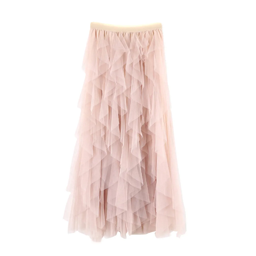 Модная фатиновая юбка-пачка для женщин, длинная юбка макси,, Корейская милая розовая плиссированная юбка с высокой талией, женская школьная юбка Z1002