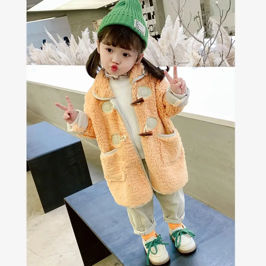 

Children's Faux Rex Rabbit Fur Coat Baby Thicker Warm Horn buckle Design Girls Jacket Winter Modis Kids Clothes Outerwear Y2123