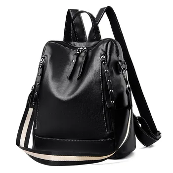 

Black Women's Backpack Leather High Quality 2020 Fashion Soft Pu Female Back Pack Ladies Urban Trend Litchi Backbag Women Bags