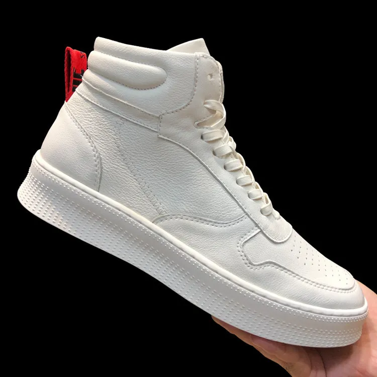 

2018 Spring And Autumn New Style White High Shoes Men's Cowhide Korean-style Trend Hip Hop Versatile Sports Casual Skateboard Sh