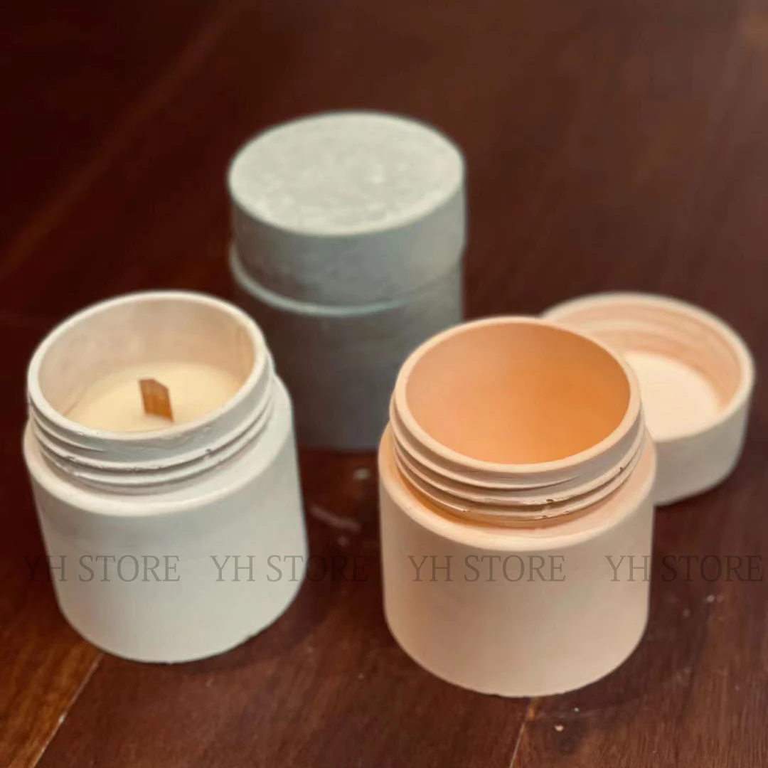 Candle Vessel Jar Mold Cement Mold With Lid Concrete Cement Mold For