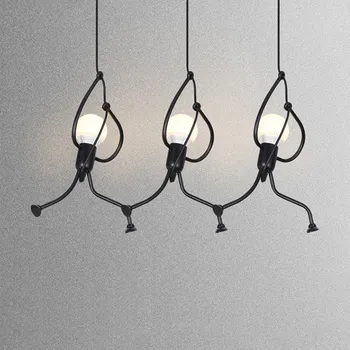 

Thrisdar E27 Nordic Little Man Pendant Light Personality Iron Children's Room Pendant Lamp Dining Restaurant Hanging Light