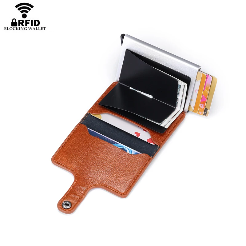 Бумажник на кнопке RFID Блокировка винтажные кошельки для кредитных карт всплывающий защитный чехол для карт тонкий Противоугонный держатель для ID