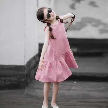 

YourSeason Lady Girls Summer Casual Fashion Beach Dress Korean Children Girl Breathable Vest Dress Cotton Clothing